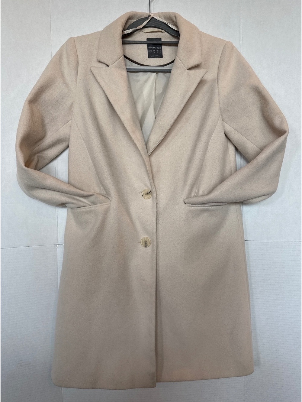 Primark Women's Beige Wool Blend Overcoat Size USA 2 / EUR 34